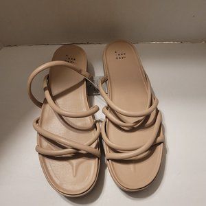 A New Day Women's Wedge Slip on Sandals Size 11 Chestnut Brown/Tan